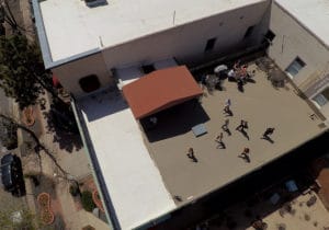 Students taking a rooftop break